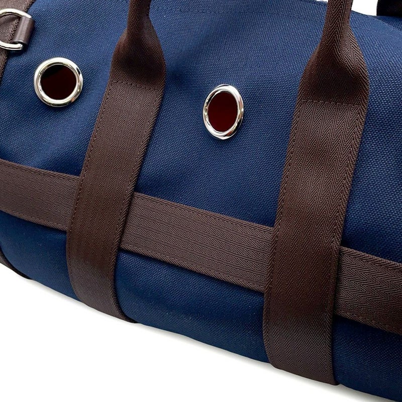 エルメス ドッグキャリーバッグ ネイビー/シルバー金具 キャンバス U刻印 HERMES 小型ペットキャリー
