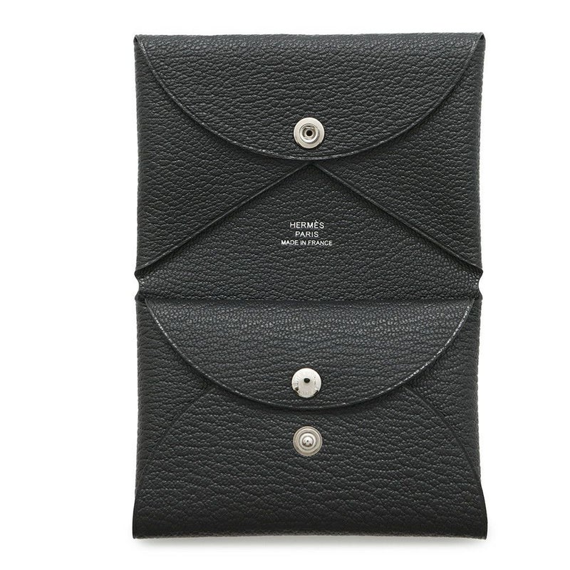 エルメス コインケース カルヴィ デュオ ブラック/シルバー金具 シェブルミゾル B刻印 HERMES シェーブル 黒