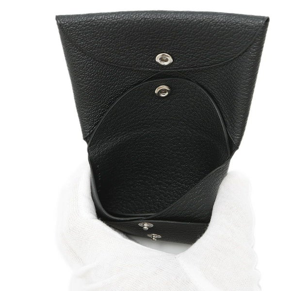 エルメス コインケース カルヴィ デュオ ブラック/シルバー金具 シェブルミゾル B刻印 HERMES シェーブル 黒