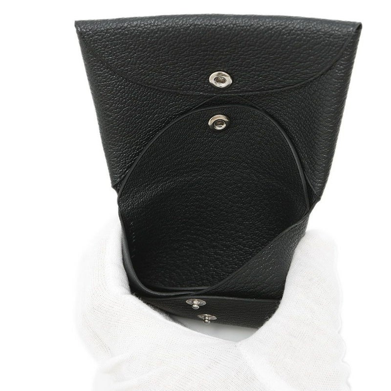 エルメス コインケース カルヴィ デュオ ブラック/シルバー金具 シェブルミゾル B刻印 HERMES シェーブル 黒