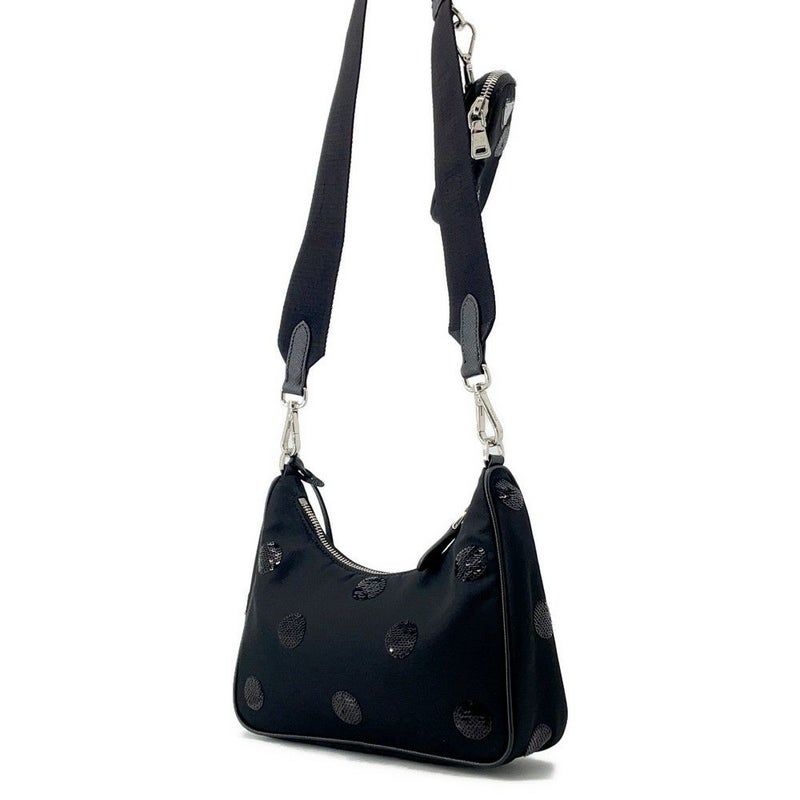プラダ ショルダーバッグ Re-Edition 2005 Re-Nylon ポルカドット ナイロン スパンコール 1BH204 PRADA 2way 黒