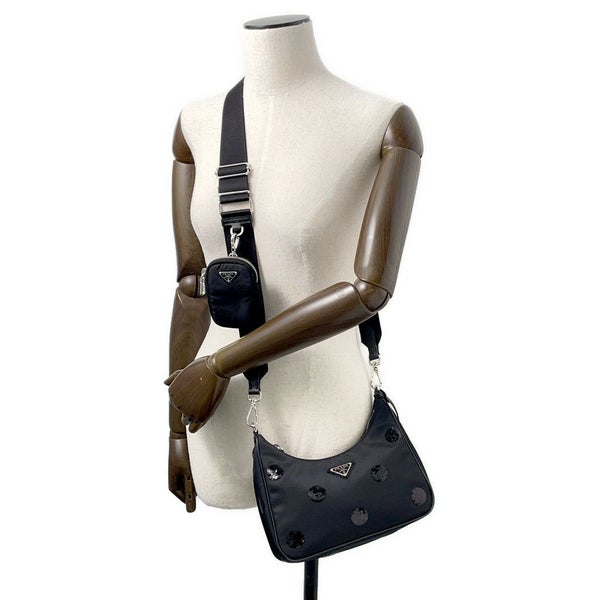 プラダ ショルダーバッグ Re-Edition 2005 Re-Nylon ポルカドット ナイロン スパンコール 1BH204 PRADA 2way 黒