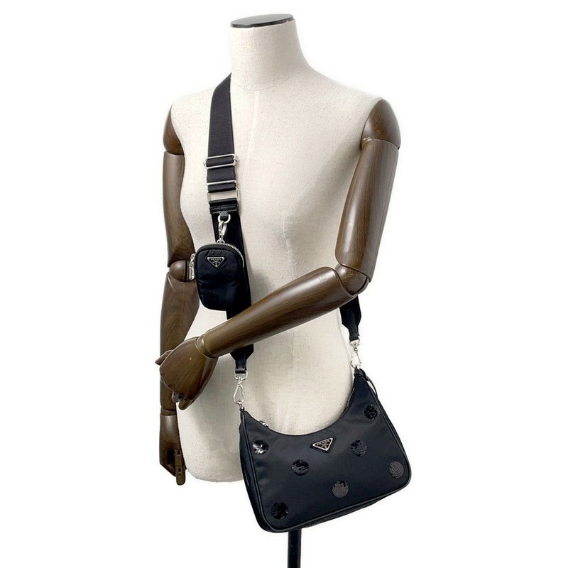 プラダ ショルダーバッグ Re-Edition 2005 Re-Nylon ポルカドット ナイロン スパンコール 1BH204 PRADA 2way 黒