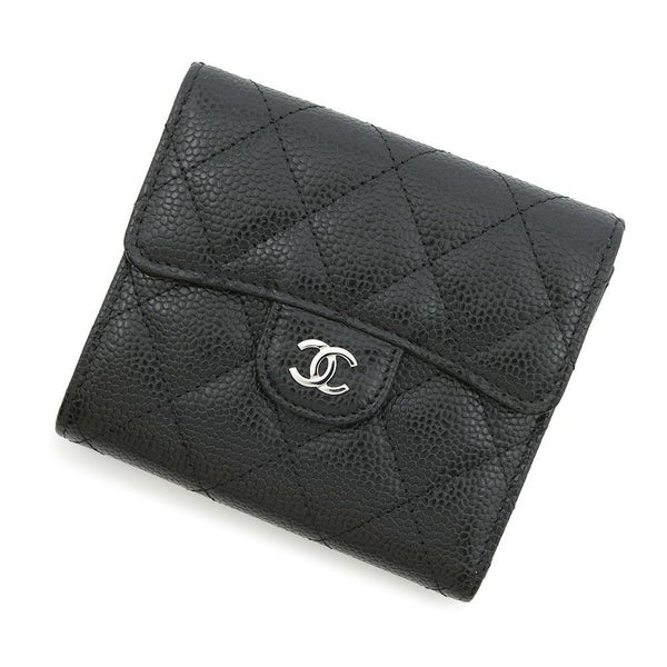 シャネル 三つ折り財布 クラシック スモール フラップ ウォレット ココマーク キャビアスキン AP0231 CHANEL 財布 黒