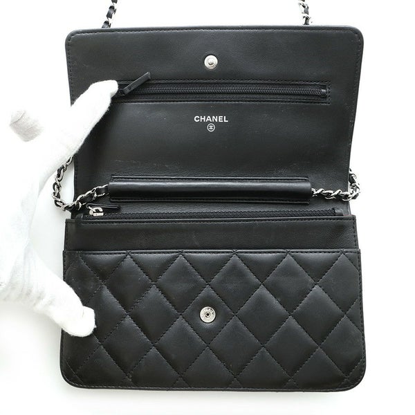シャネル チェーンウォレット クラシック マトラッセ ココマーク ラムスキン AP0250 CHANEL 財布 ブラック 黒