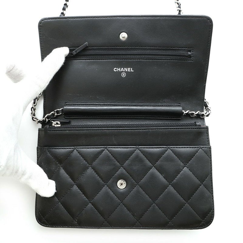 シャネル チェーンウォレット クラシック マトラッセ ココマーク ラムスキン AP0250 CHANEL 財布 ブラック 黒