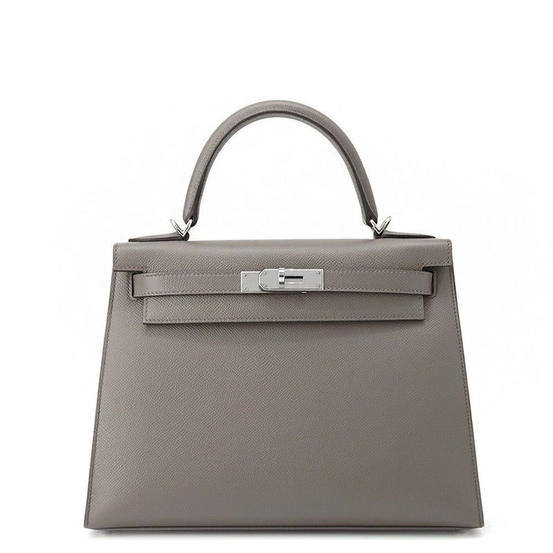 エルメス ハンドバッグ ケリー28 外縫い エタン/シルバー金具 エプソン U刻印 HERMES Kelly 2wayバッグ