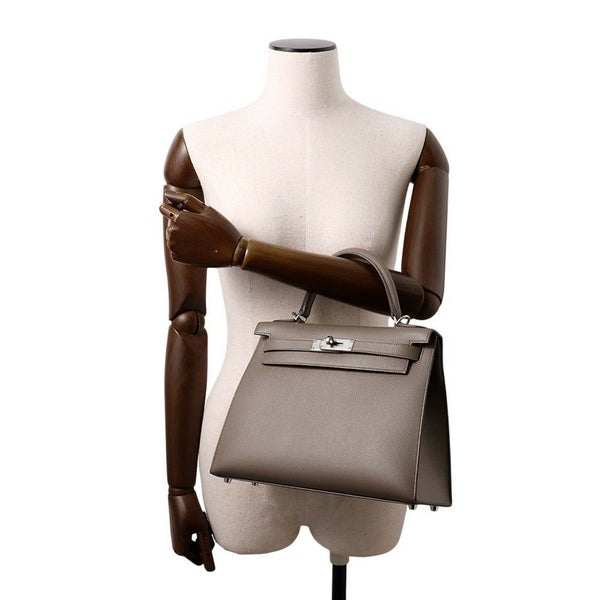 エルメス ハンドバッグ ケリー28 外縫い エタン/シルバー金具 エプソン U刻印 HERMES Kelly 2wayバッグ