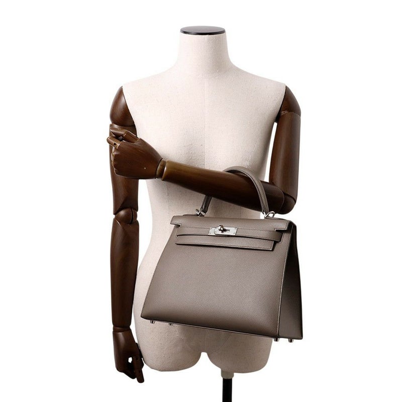 エルメス ハンドバッグ ケリー28 外縫い エタン/シルバー金具 エプソン U刻印 HERMES Kelly 2wayバッグ