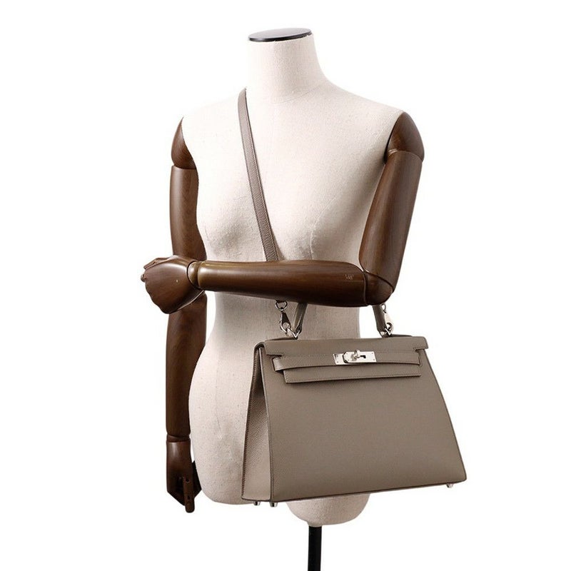 エルメス ハンドバッグ ケリー28 外縫い エタン/シルバー金具 エプソン U刻印 HERMES Kelly 2wayバッグ