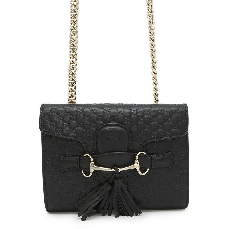 グッチ チェーンショルダーバッグ マイクログッチシマ ホースビット レザー 449636 GUCCI 黒 アウトレット品