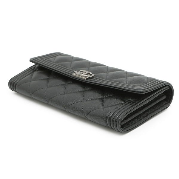 シャネル 長財布 ボーイシャネル マトラッセ ココマーク キャビアスキン A80286 CHANEL 財布 ブラック 黒