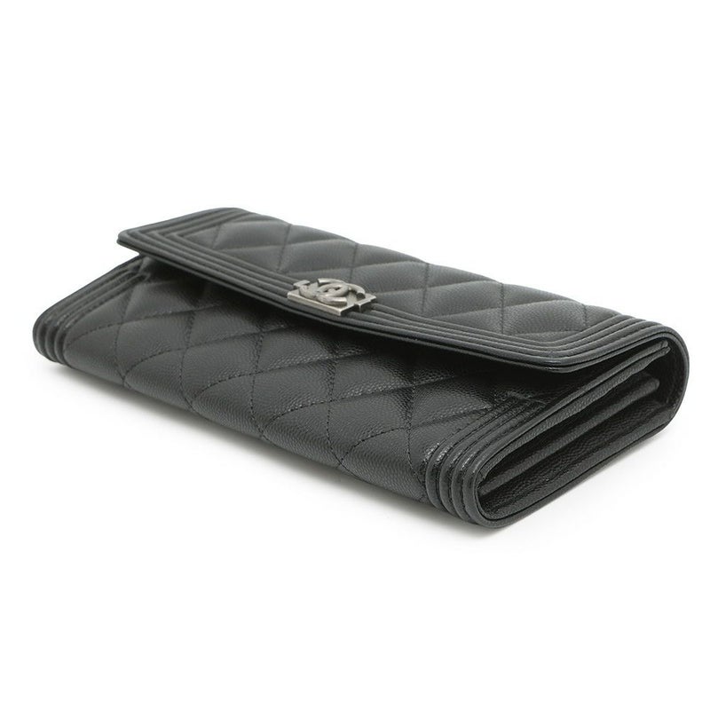 シャネル 長財布 ボーイシャネル マトラッセ ココマーク キャビアスキン A80286 CHANEL 財布 ブラック 黒