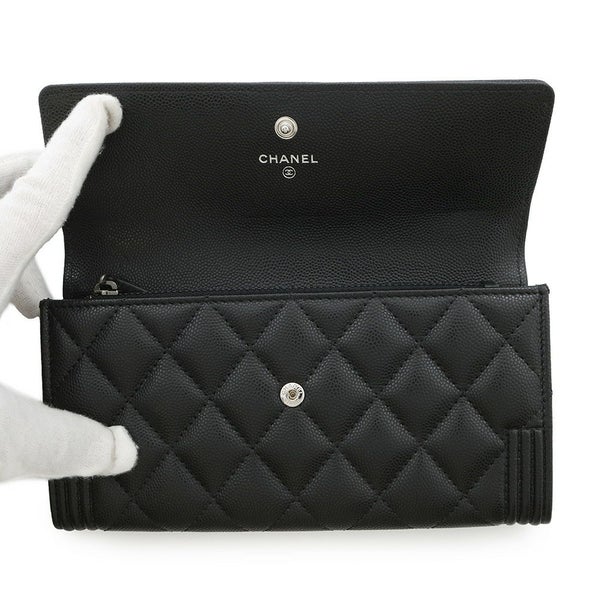 シャネル 長財布 ボーイシャネル マトラッセ ココマーク キャビアスキン A80286 CHANEL 財布 ブラック 黒