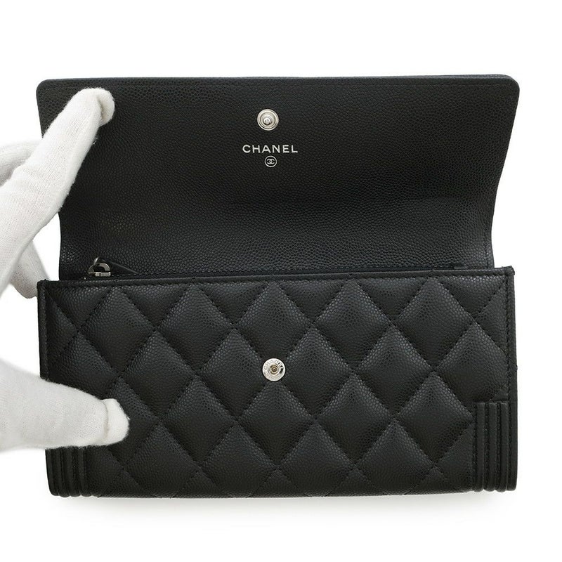 シャネル 長財布 ボーイシャネル マトラッセ ココマーク キャビアスキン A80286 CHANEL 財布 ブラック 黒