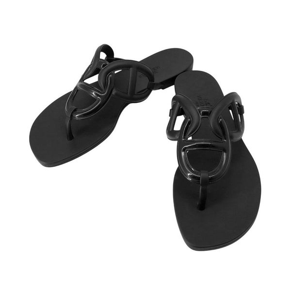 エルメス サンダル エジェリ シェーヌダンクル ラバー レディースサイズ36 HERMES 靴 黒