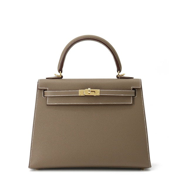 エルメス ハンドバッグ ケリー25 外縫い エトゥープ/ゴールド金具 エプソン K刻印 2wayショルダー