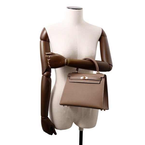 エルメス ハンドバッグ ケリー25 外縫い エトゥープ/ゴールド金具 エプソン K刻印 2wayショルダー