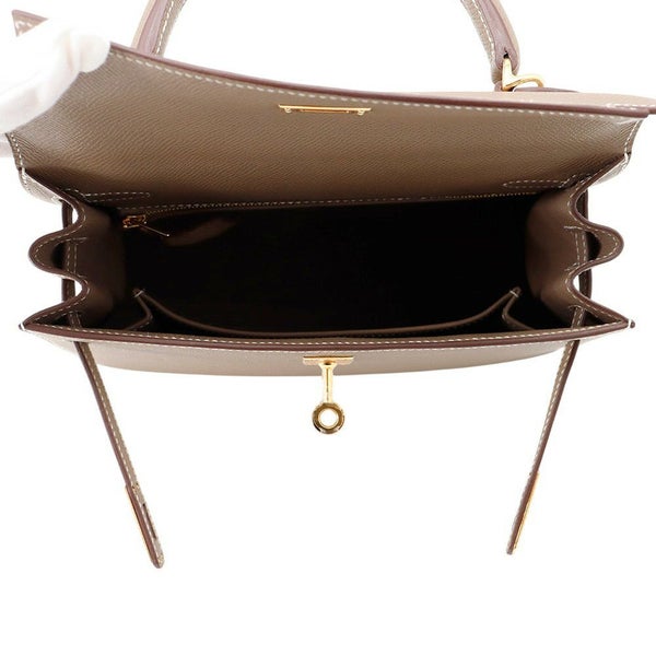 エルメス ハンドバッグ ケリー25 外縫い エトゥープ/ゴールド金具 エプソン K刻印 2wayショルダー