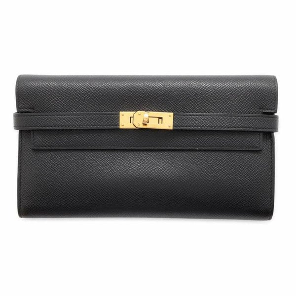 エルメス ケリーウォレット ロング トゥーゴー ブラック/ゴールド金具 ヴォーエプソン D刻印 黒