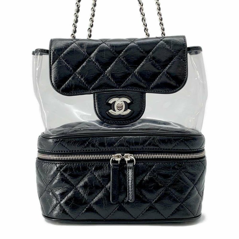 シャネル チェーンショルダーバッグ マトラッセ ココマーク クリア レザー ビニール CHANEL 黒