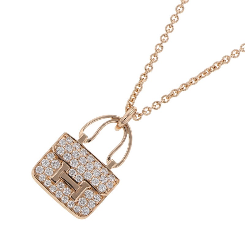 エルメス ネックレス アミュレット コンスタンス ペンダント ダイヤ 43P 計0.44ct K18PGピンクゴールド HERMES Amulettes Constance