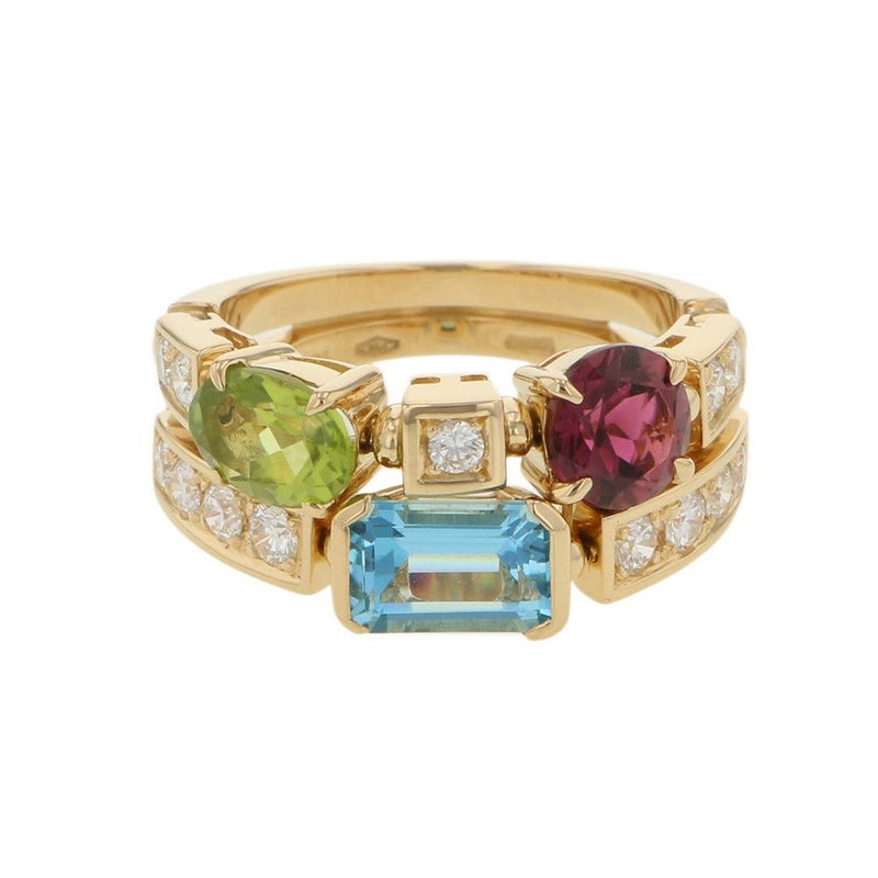 ブルガリ リング アレグラ ダイヤモンド ブルートパーズ トルマリン ペリドット K18YGイエローゴールド サイズ約12号 指輪