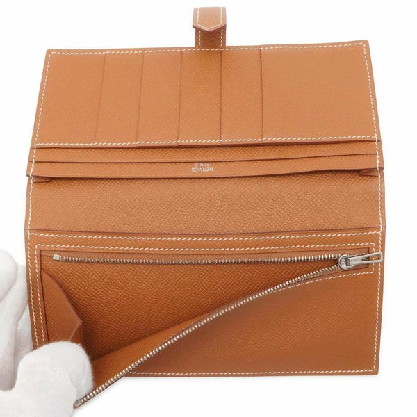 エルメス 長財布 ベアンスフレ ゴールド/シルバー金具 ヴォーエプソン A刻印 HERMES 財布