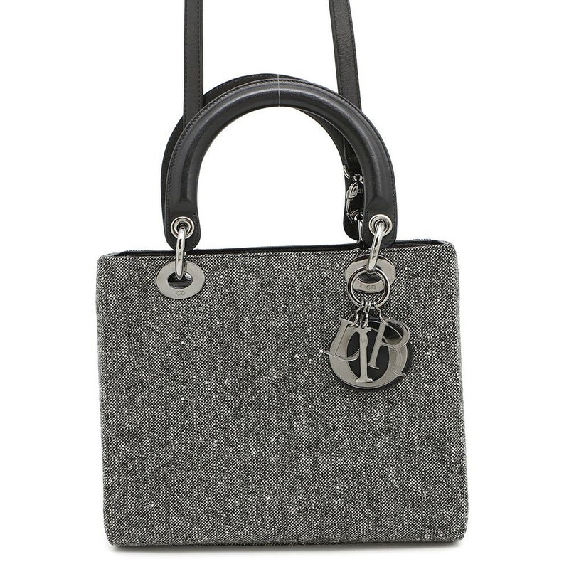 クリスチャン・ディオール ハンドバッグ レディディオール ミディアム キャンバス Christian Dior 2way 黒