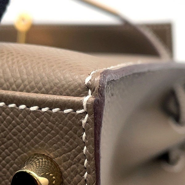 エルメス ハンドバッグ ケリー28 外縫い エトゥープ/ゴールド金具 エプソン B刻印 2wayショルダー