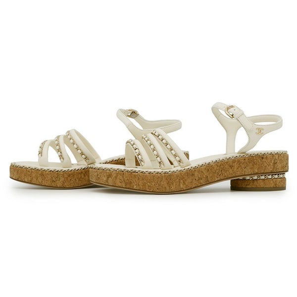 シャネル サンダル ココマーク チェーンストラップ レディースサイズ38C G35779 CHANEL 靴 白