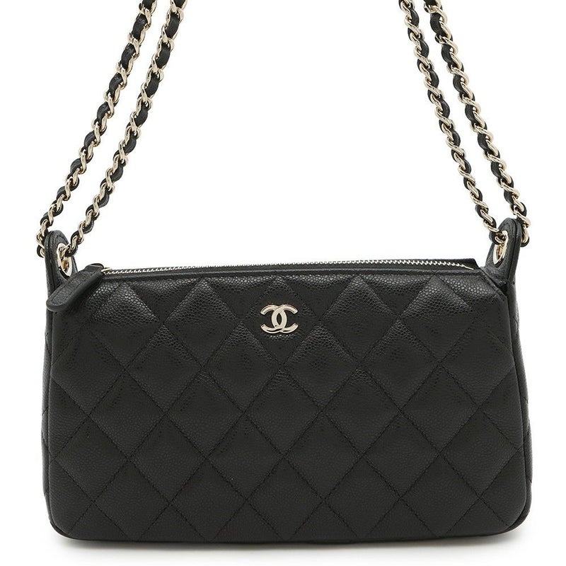 シャネル チェーンショルダーバッグ マトラッセ ココマーク チェーンクラッチ キャビアスキン AP4704 CHANEL 2way 黒