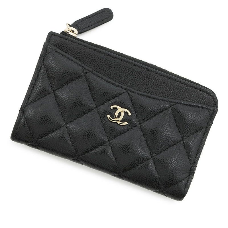 シャネル コインケース マトラッセ ココマーク キャビアスキン AP3179 フラグメント カードケース 黒