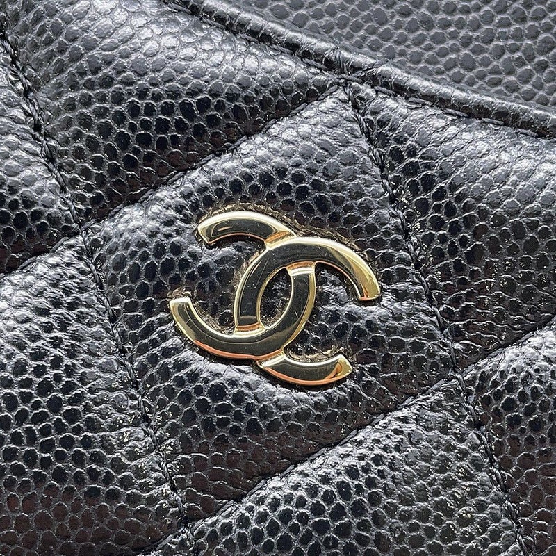 シャネル コインケース マトラッセ ココマーク キャビアスキン AP3179 フラグメント カードケース 黒