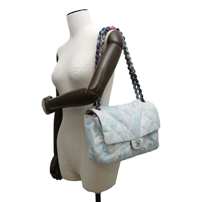 シャネル チェーンショルダーバッグ マトラッセ30 ココマーク ジャングル デニム ダブルチェーン コットン CHANEL