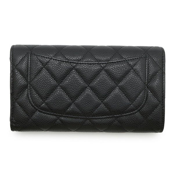 シャネル 長財布 クラシック ロング フラップ ウォレット マトラッセ ココマーク キャビアスキン CHANEL 三つ折り財布 黒