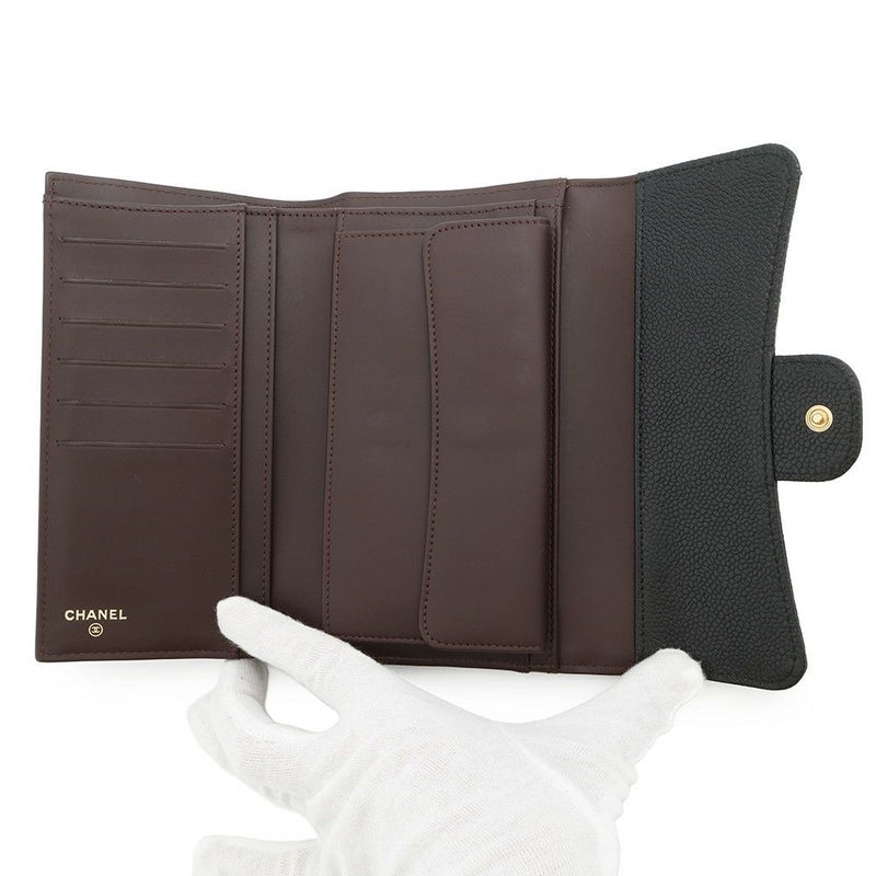 シャネル 長財布 クラシック ロング フラップ ウォレット マトラッセ ココマーク キャビアスキン CHANEL 三つ折り財布 黒