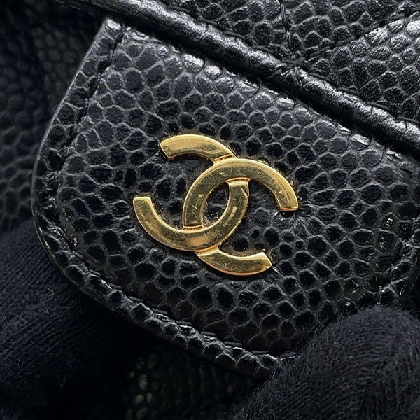 シャネル 長財布 クラシック ロング フラップ ウォレット マトラッセ ココマーク キャビアスキン CHANEL 三つ折り財布 黒