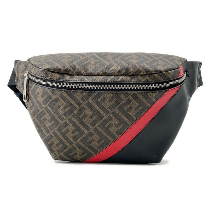 フェンディ ボディバッグ ズッカ柄 PVC レザー 7VA434 FENDI ウエストバッグ ウエストポーチ 黒