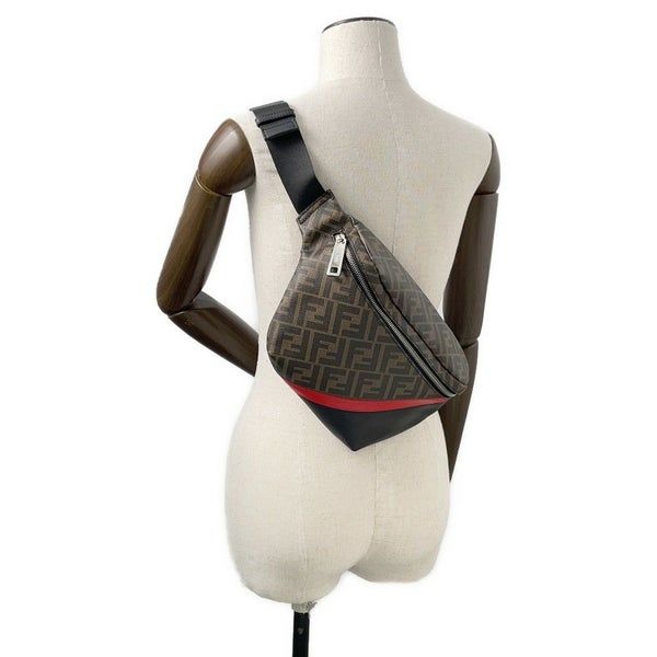 フェンディ ボディバッグ ズッカ柄 PVC レザー 7VA434 FENDI ウエストバッグ ウエストポーチ 黒