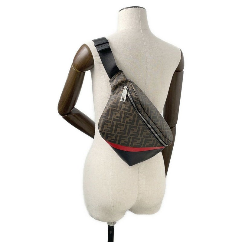 フェンディ ボディバッグ ズッカ柄 PVC レザー 7VA434 FENDI ウエストバッグ ウエストポーチ 黒