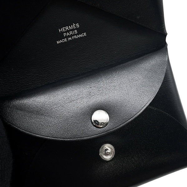 エルメス コインケース カルヴィ デュオ ブラック/シルバー金具 ボックスカーフ W刻印 財布 黒