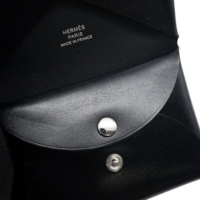 エルメス コインケース カルヴィ デュオ ブラック/シルバー金具 ボックスカーフ W刻印 財布 黒