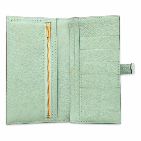 エルメス 長財布 ベアンスフレ ヴェールデュー/ゴールド金具 アリゲーターマット W刻印 財布