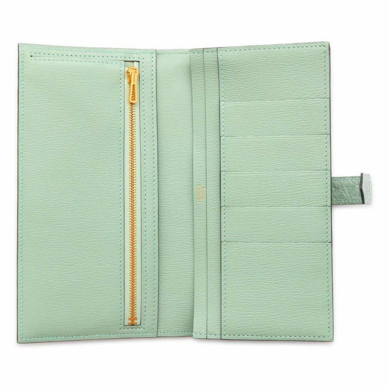 エルメス 長財布 ベアンスフレ ヴェールデュー/ゴールド金具 アリゲーターマット W刻印 財布