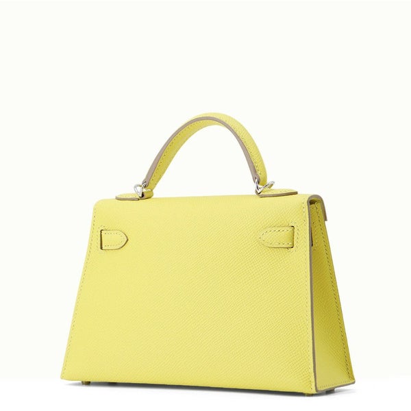 エルメス ハンドバッグ ミニケリー 外縫い ライム/シルバー金具 エプソン B刻印 HERMES Kelly 2wayバッグ