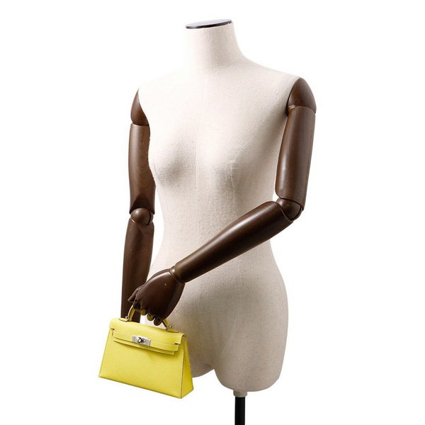 エルメス ハンドバッグ ミニケリー 外縫い ライム/シルバー金具 エプソン B刻印 HERMES Kelly 2wayバッグ