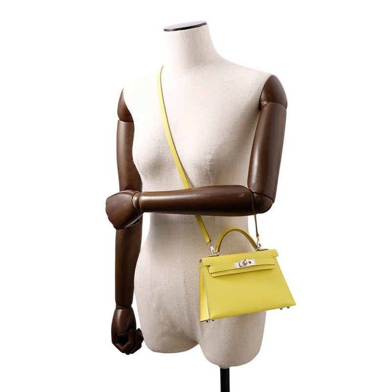 エルメス ハンドバッグ ミニケリー 外縫い ライム/シルバー金具 エプソン B刻印 HERMES Kelly 2wayバッグ