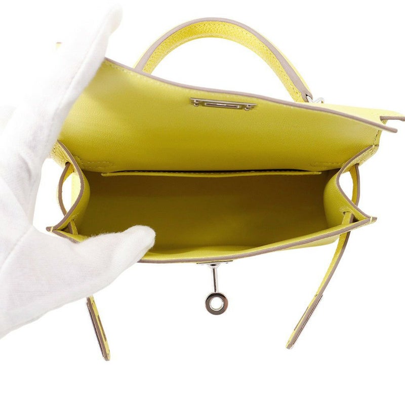 エルメス ハンドバッグ ミニケリー 外縫い ライム/シルバー金具 エプソン B刻印 HERMES Kelly 2wayバッグ