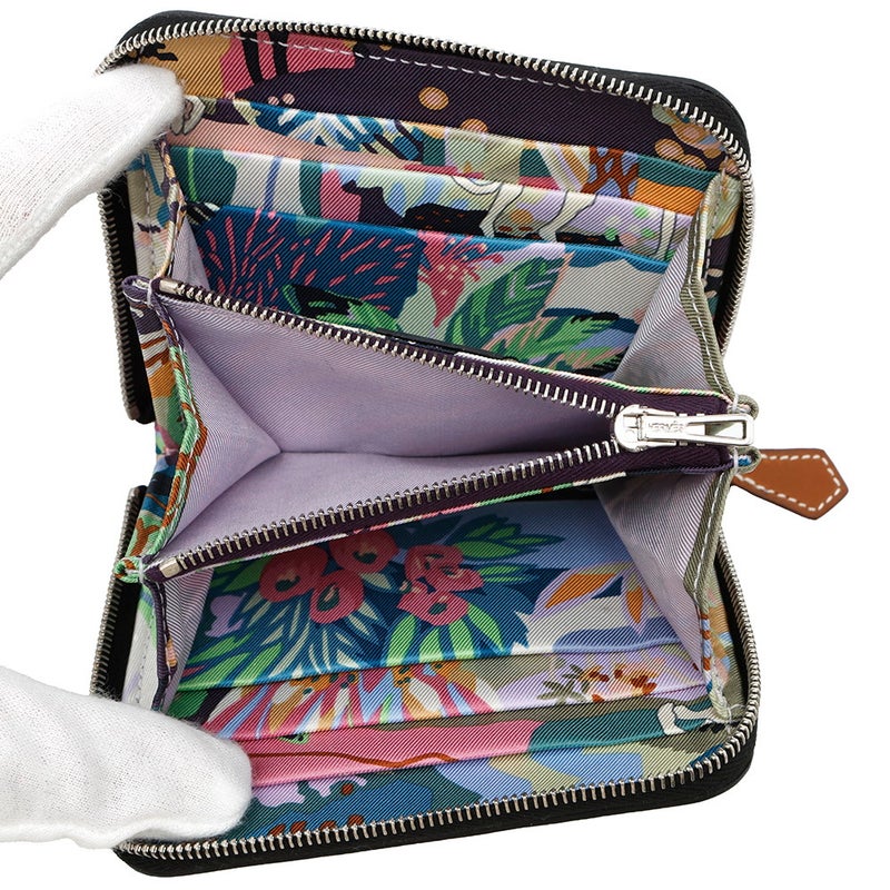 エルメス コインケース アザップコンパクト シルクイン ブラック/シルバー金具 エプソン K刻印 黒